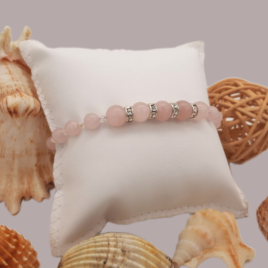 Bracciale con Pietre Naturali in Quarzo Rosa e Cristalli Austriaci | modello 